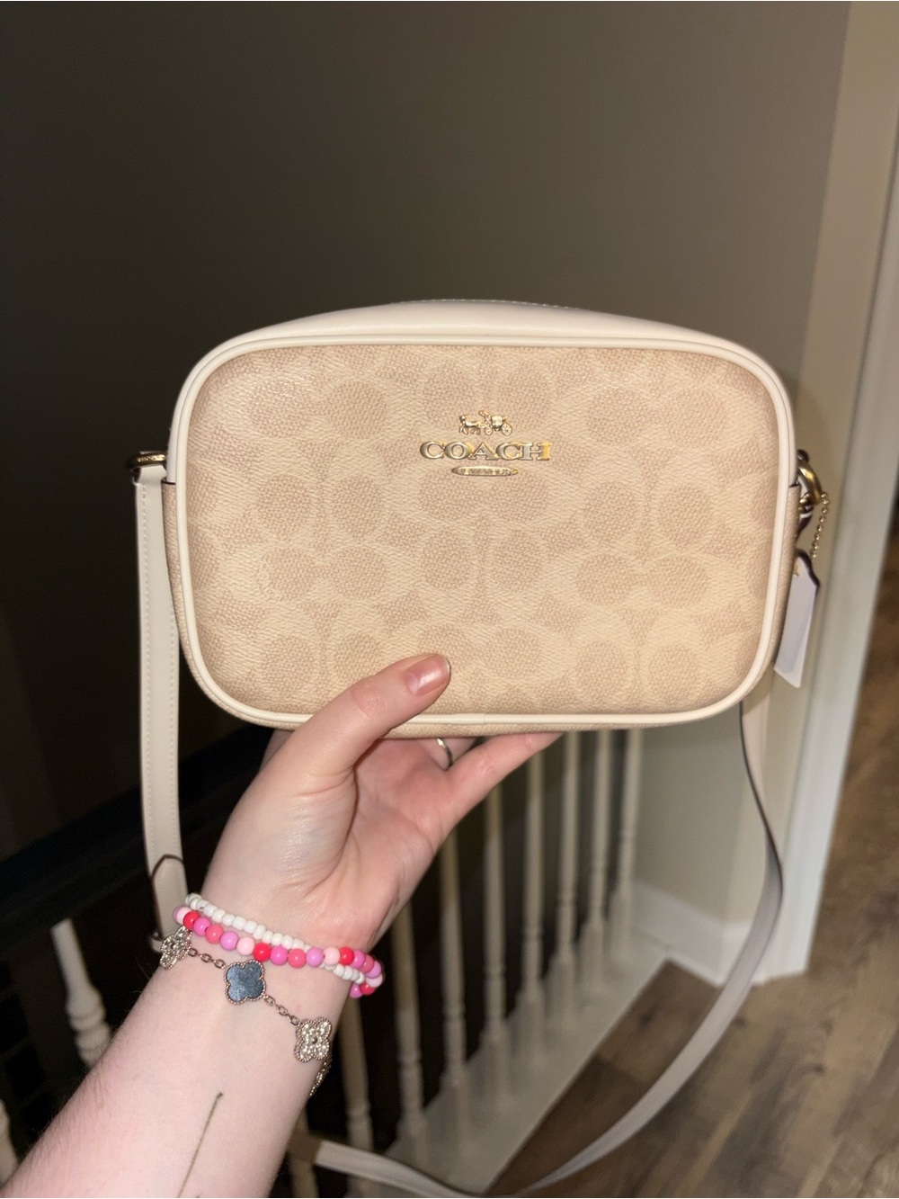 Coach Jamie Signature Canvas Crossbody in sand/cream white